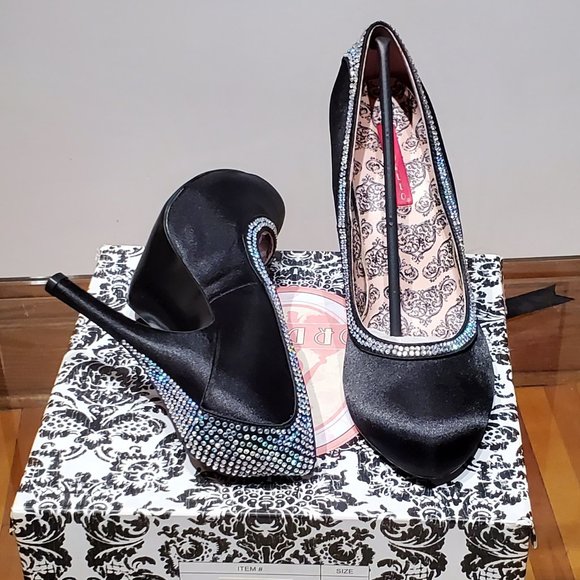 Black high heel stiletto shoes with rhinestone - Picture 4 of 5